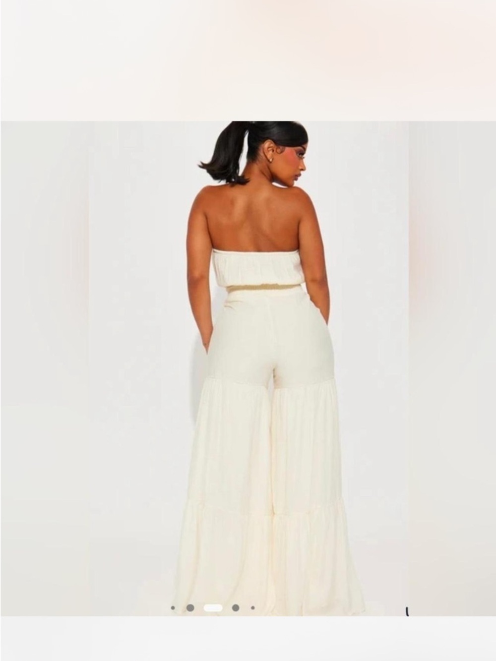 NWT Fashion Nova Talkin’ Brunch Strapless Wide Leg Jumpsuit XL Off White Boho - Picture 2 of 10